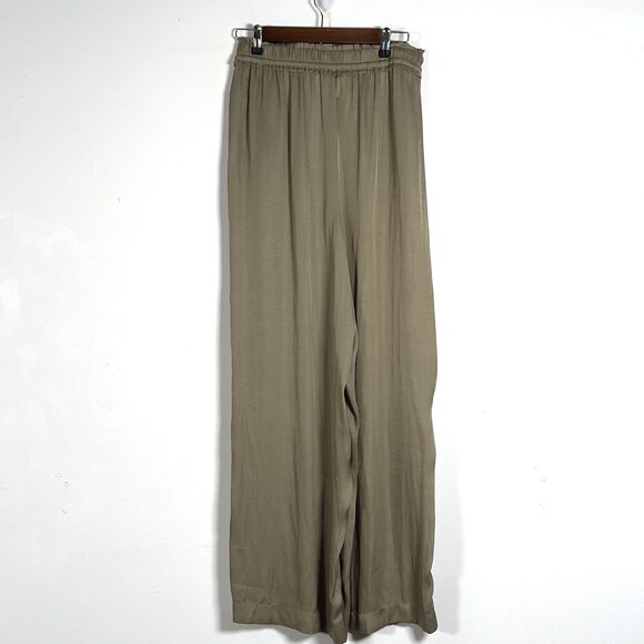 House of Harlow 1960 Womens Satin Wide Leg Hi-Waist Pants Olive Sz M Pull-On - Picture 3 of 10